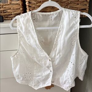 White Sleeveless Embroidered Women's Top